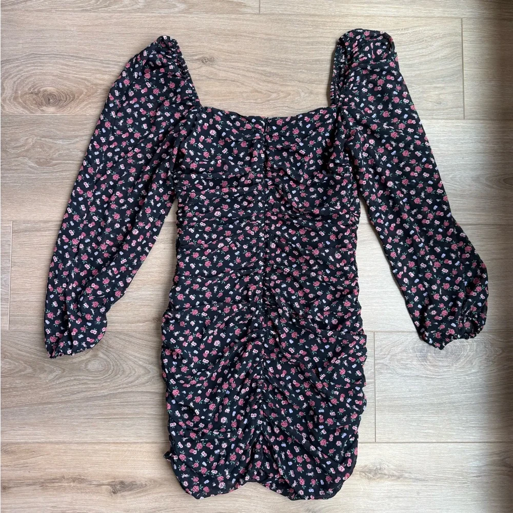 Revolve- More to Come Floral Black Dress size small pink denim - Picture 3 of 5